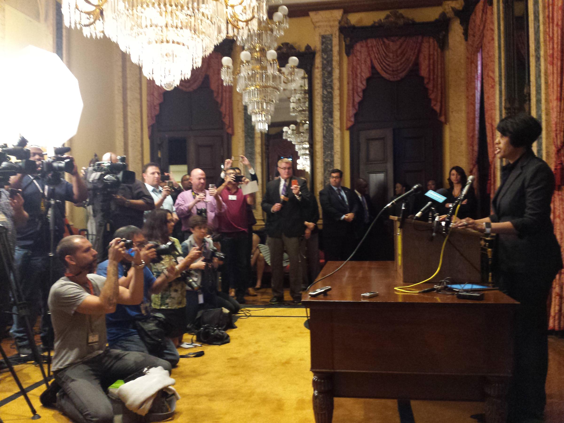 Baltimore Mayor Stephanie Rawlings-Blake announcing her decision not to seek re-election.